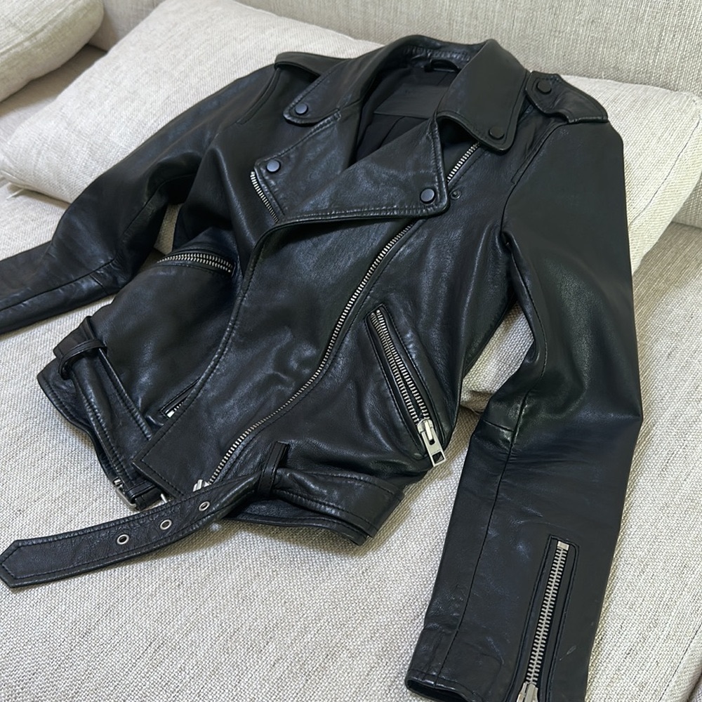 All Saints Black Leather Moto Jacket 2